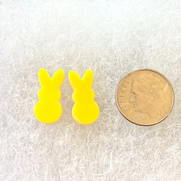 Yellow Peep Easter Bunny Bunnies Acrylic Stud Earrings - Picture 2 of 2